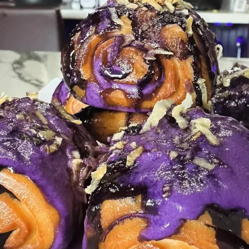 Bao-nuts with Ube Condensed Milk - Sweet and fluffy bao-nuts served with a rich ube condensed milk dip.